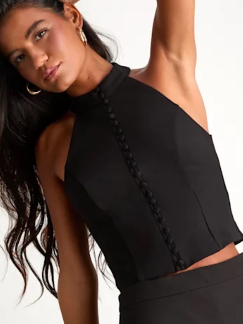 Lulus Chic Popularity Black Mock Neck Crop Top